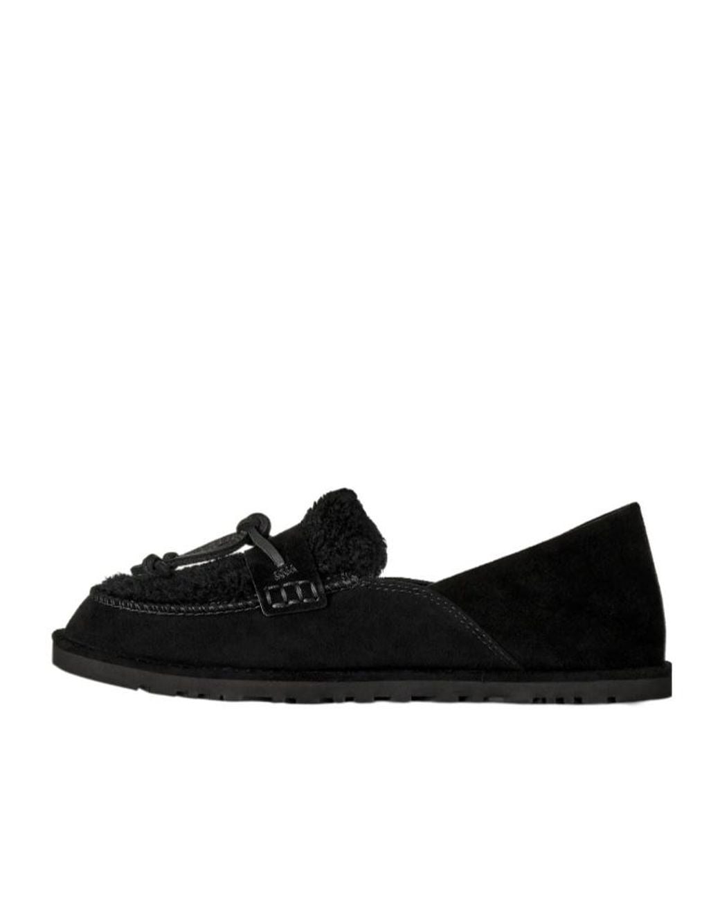 Ugg Black Zora Shearling-Trim Bow Loafers