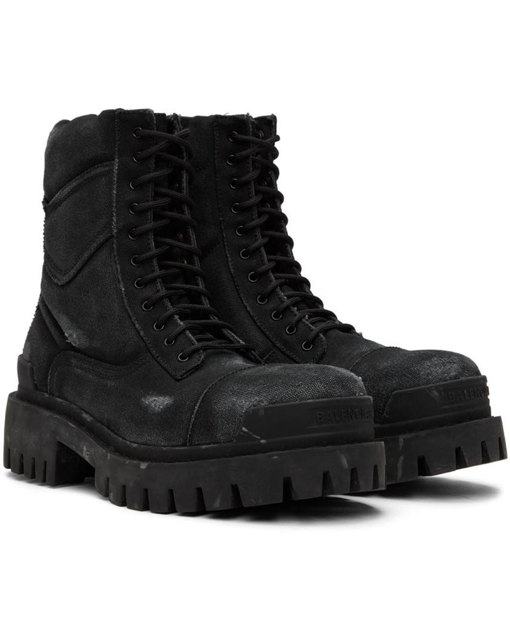 Balenciaga Black Worn-Out Effect Combat Boots for men
