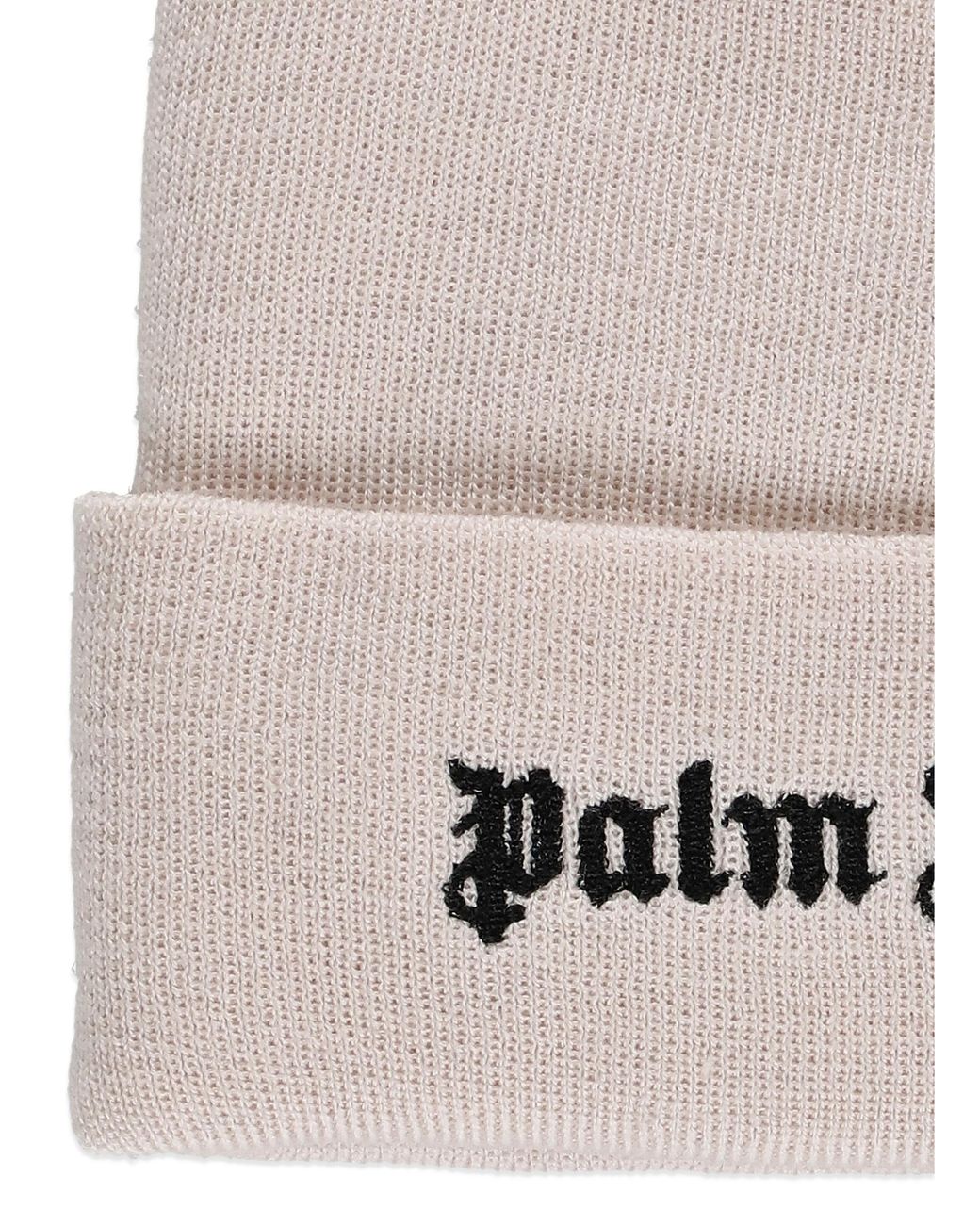Palm Angels Natural Logo Embroidered Knit Beanie