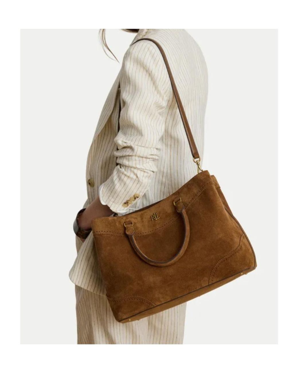 Ralph Lauren Brown Large Marcy Suede Tote Bag
