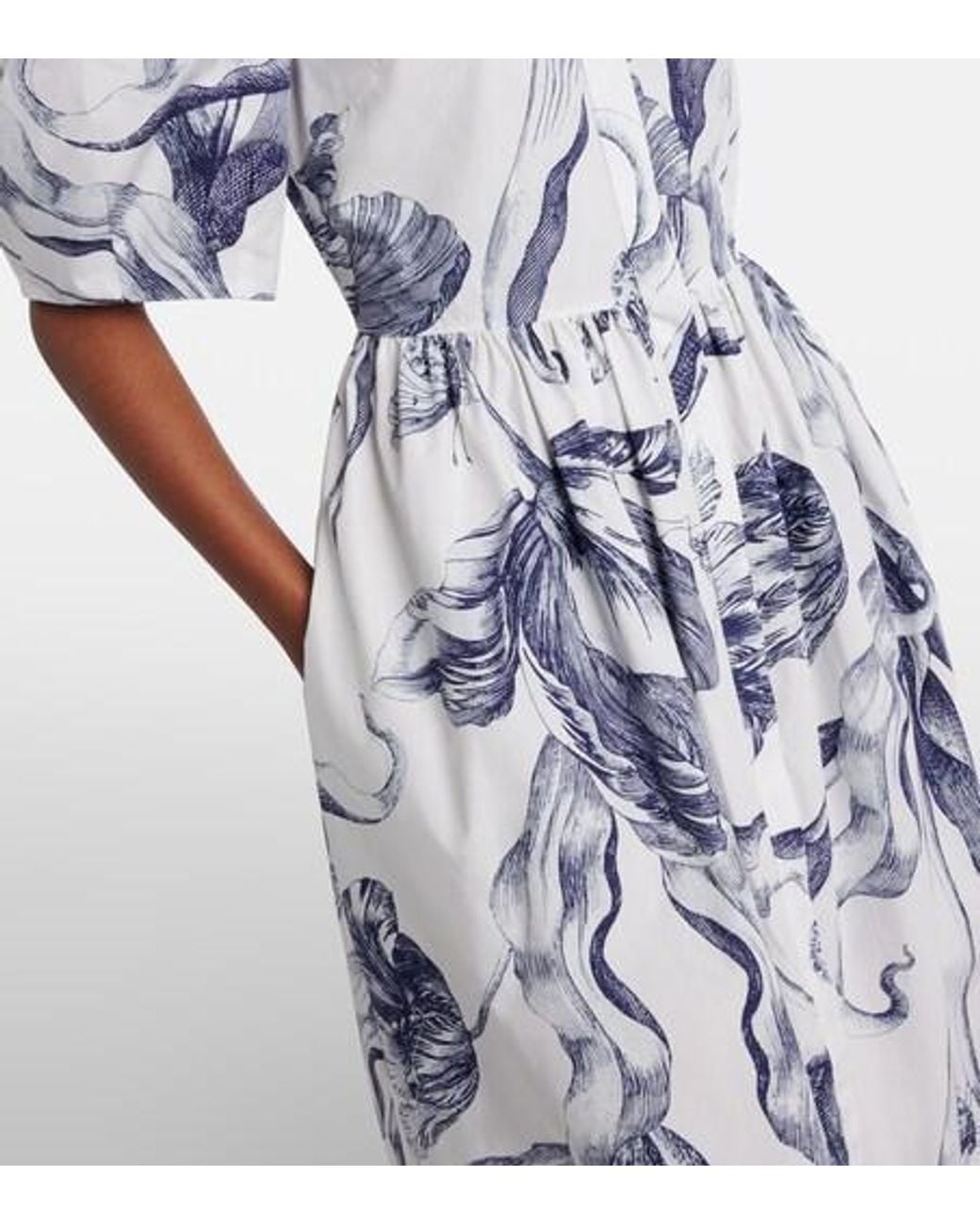Erdem Blue Floral Cotton Poplin Shirt Dress