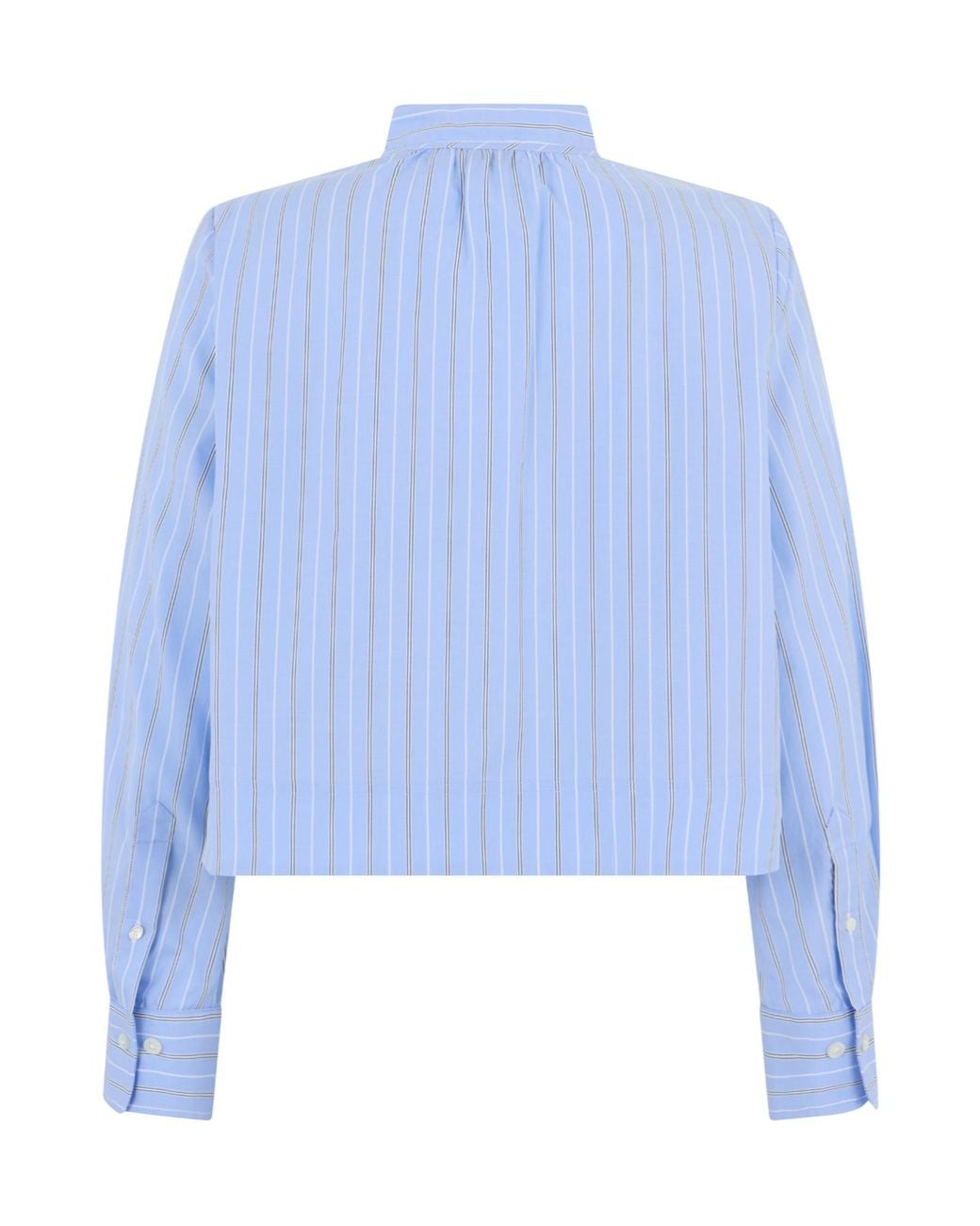 Veronica Beard Blue Striped Cropped Tie-Neck Top