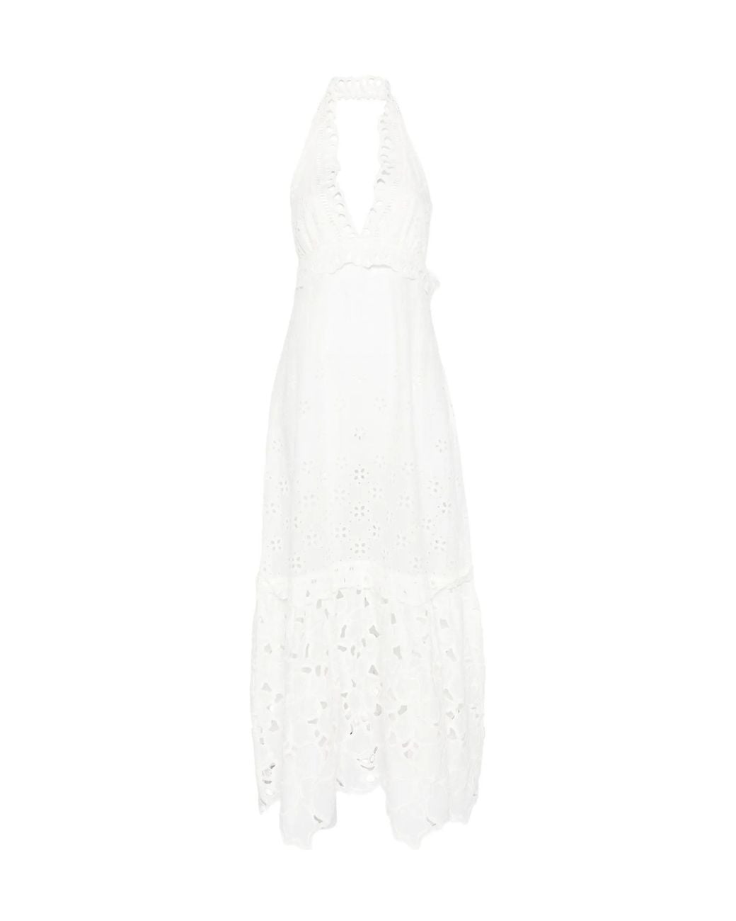Ermanno Scervino White V-Neck Broderie-Anglaise Maxi Dress