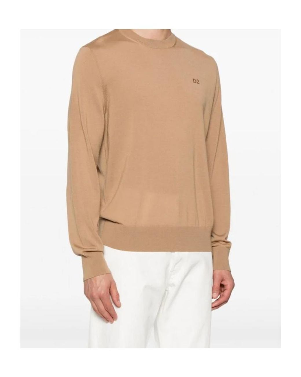 DSquared² Natural Crew-Neck Virgin Wool Jumper for men