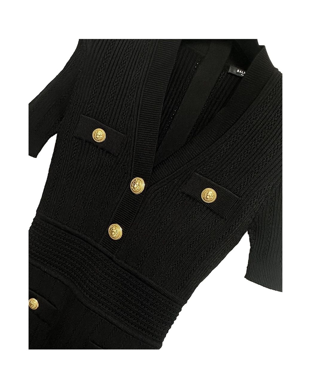 Balmain Black V-Neck Woven Mesh Mini Dress