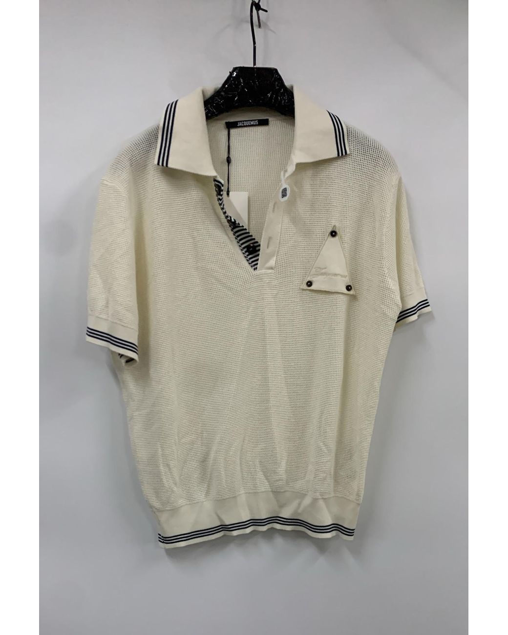 Jacquemus Natural Triangular Detail Knit Polo Shirt for men