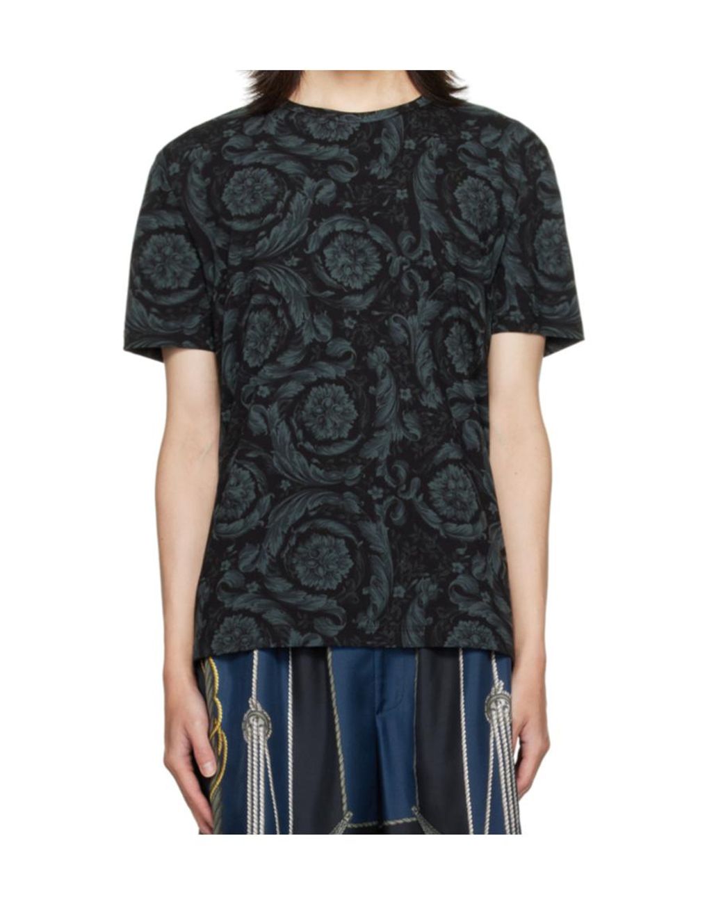 Versace Black Barocco-Printed Crewneck T-Shirt for men