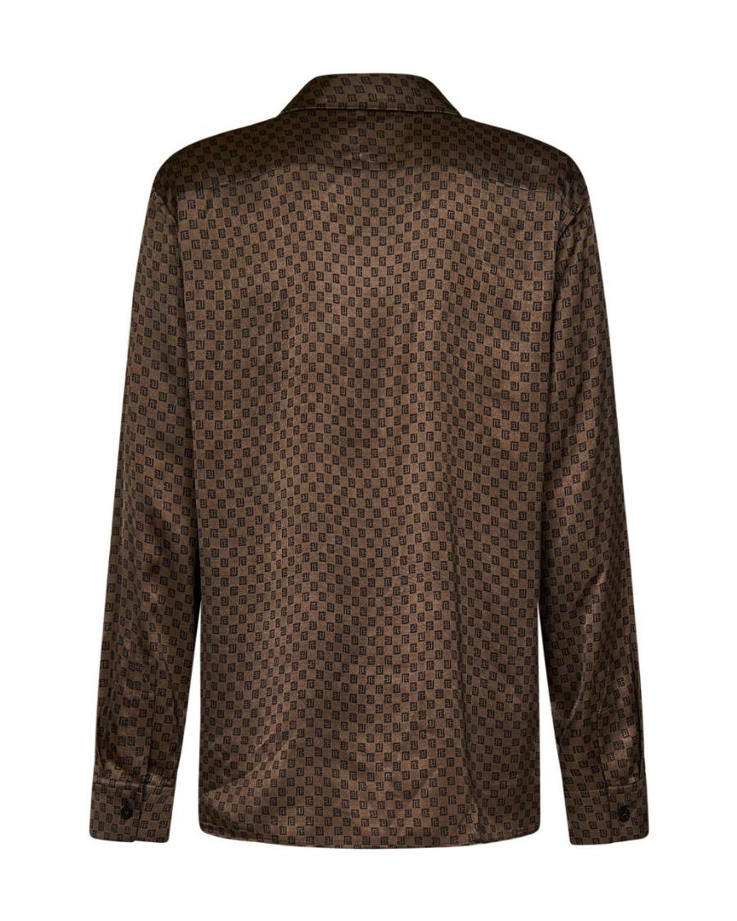 Balmain Brown Monogram-Print Satin Shirt for men