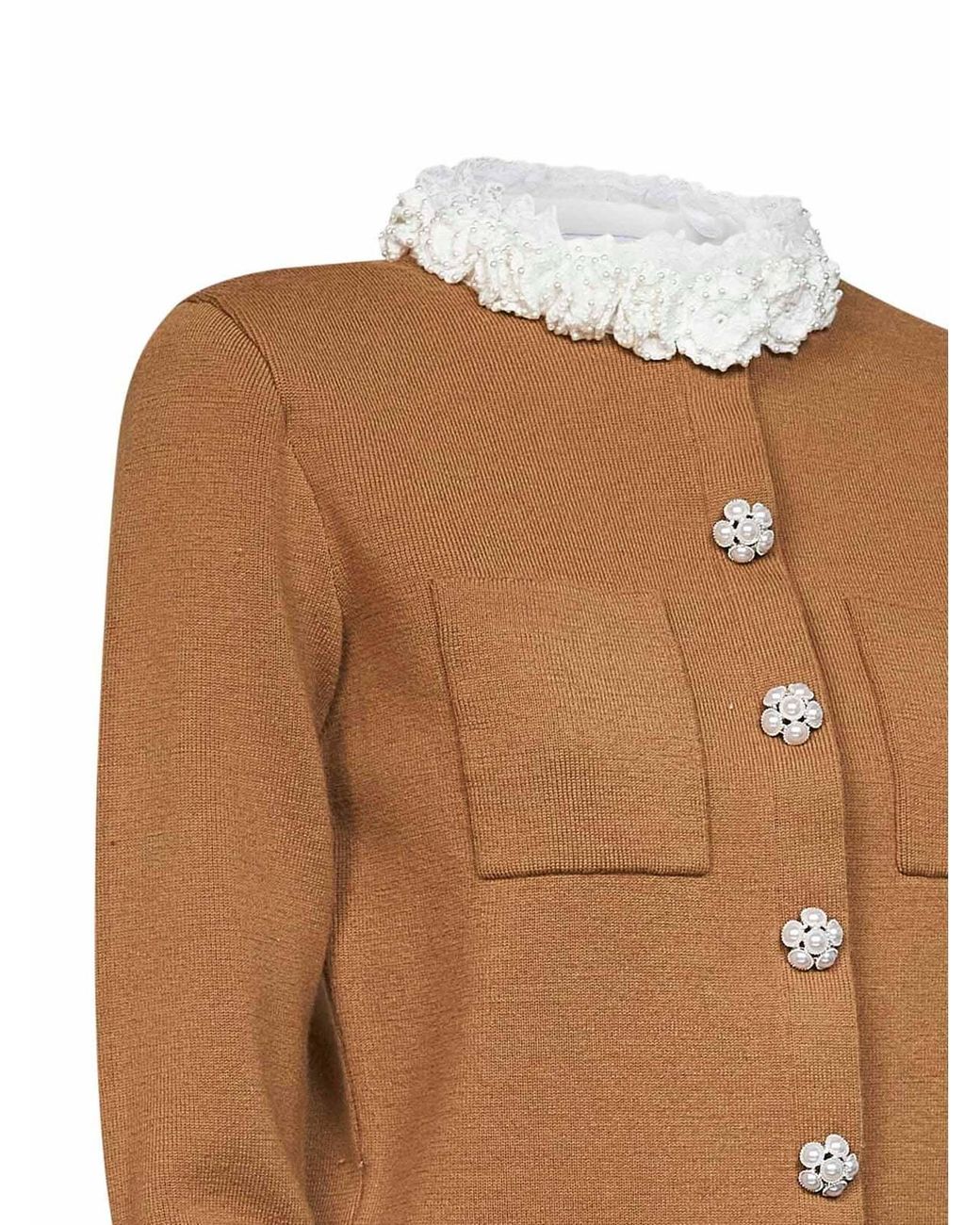 Self-Portrait Natural Embellished Knit Cardigan