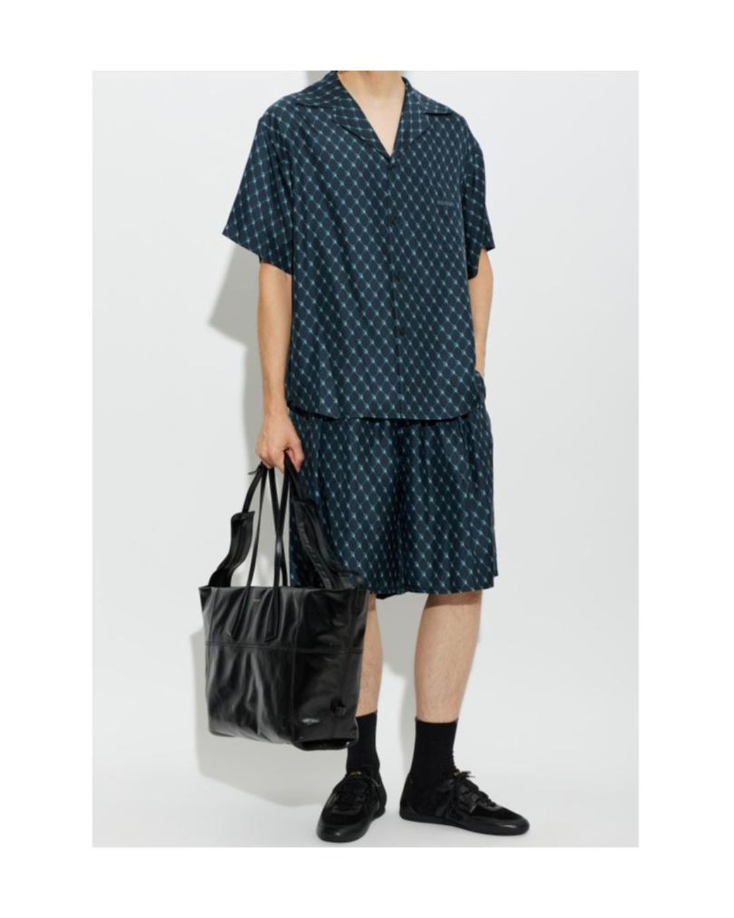 Balmain Blue Geometric Print Short-Sleeve Shirt for men