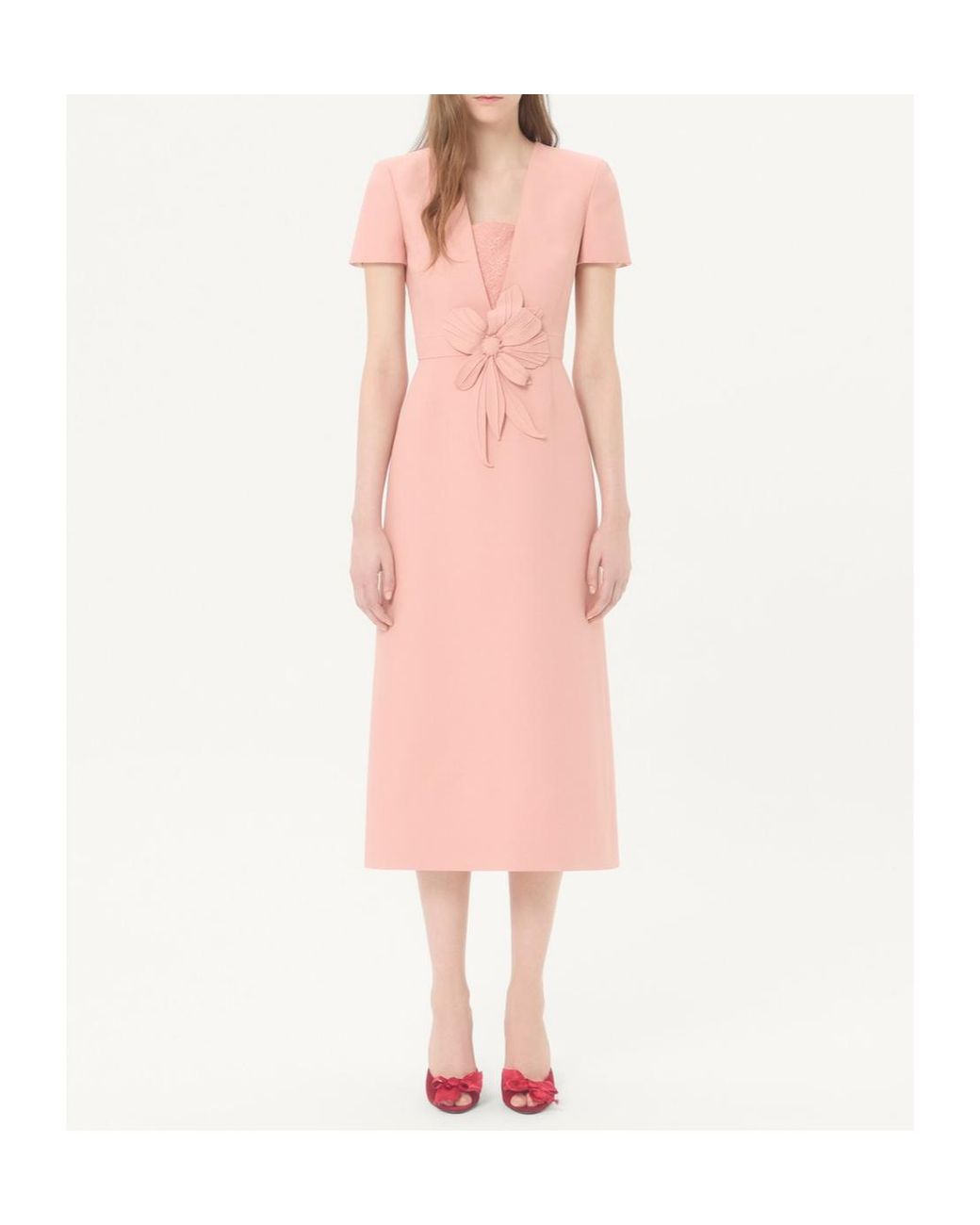 Valentino Pink Floral Appliqué Midi Dress