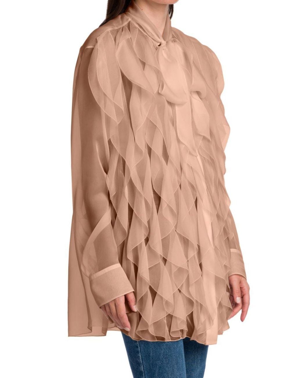 Valentino Pink Sheer Long-Sleeve Blouse