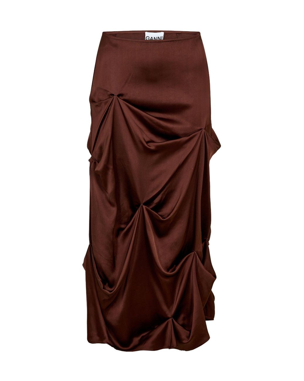 Ganni Brown Satin Midi Skirt