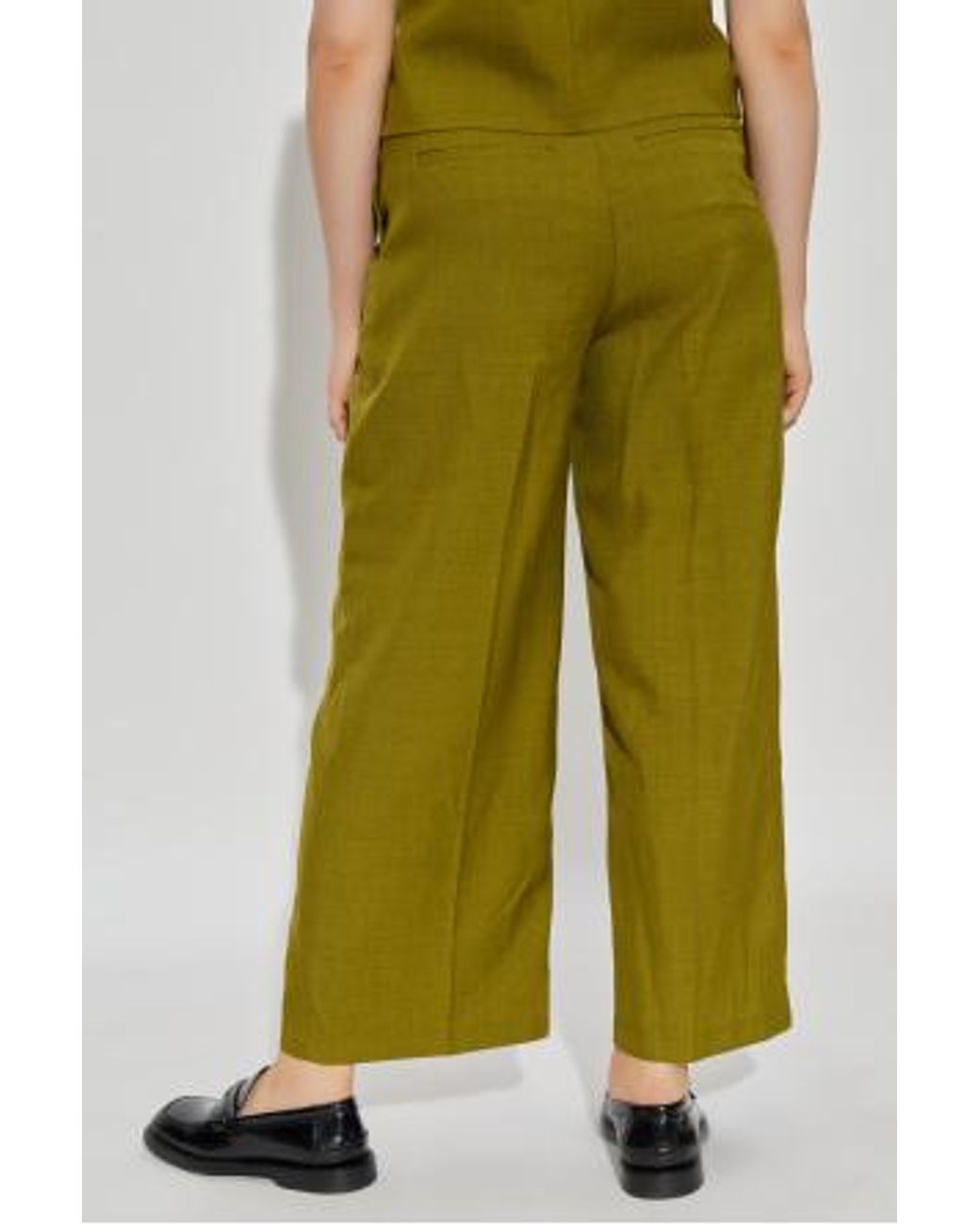 Theory Green Wide-Leg Cropped Creased Trousers