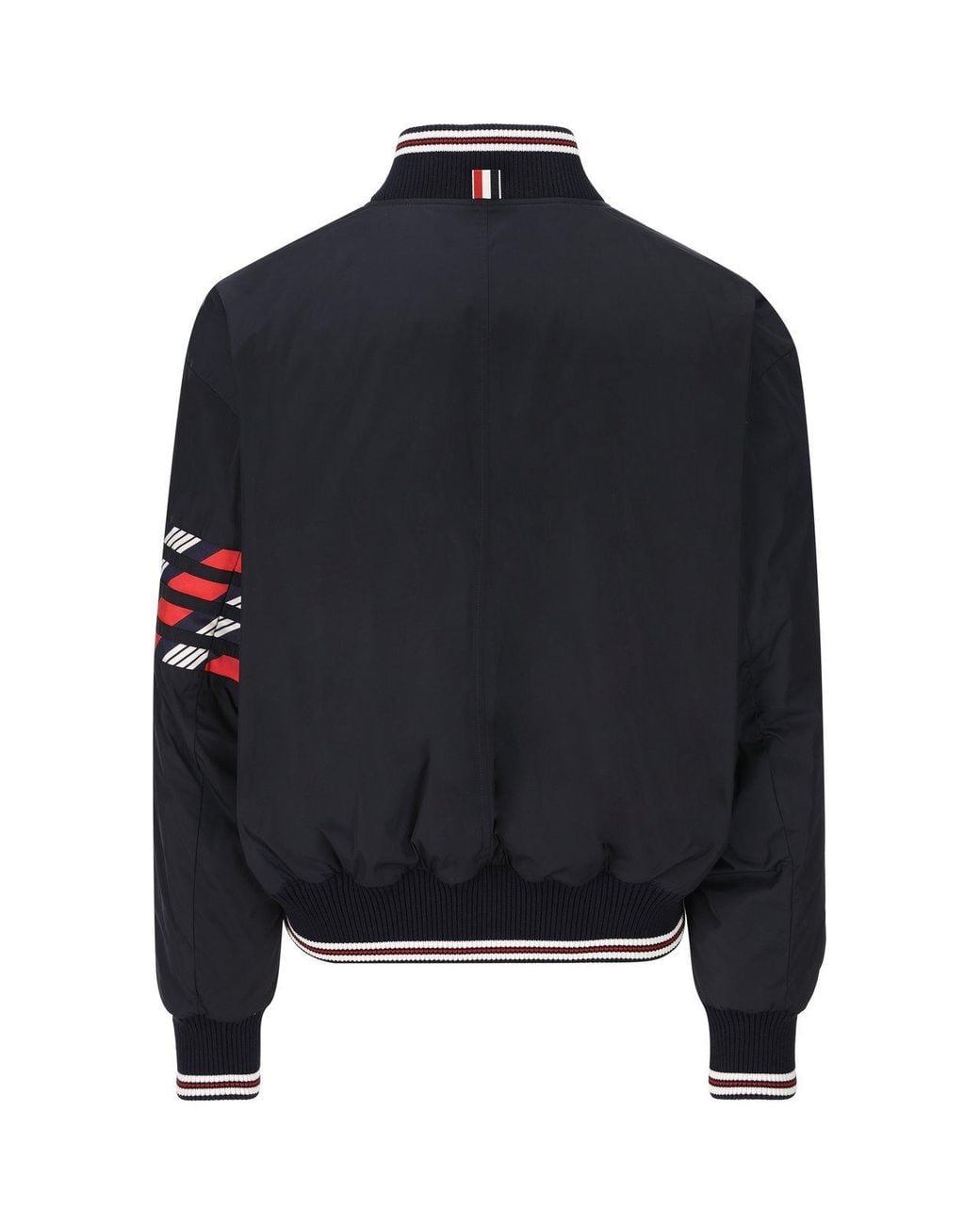 Thom Browne Blue 4-Bar Striped Zipped Puffer Bomber Jacket for men