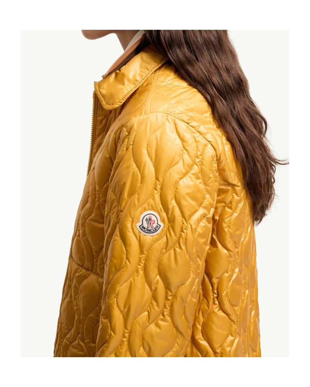 Moncler Yellow Balette Geometric Quilted Mid-Length Down Jacket