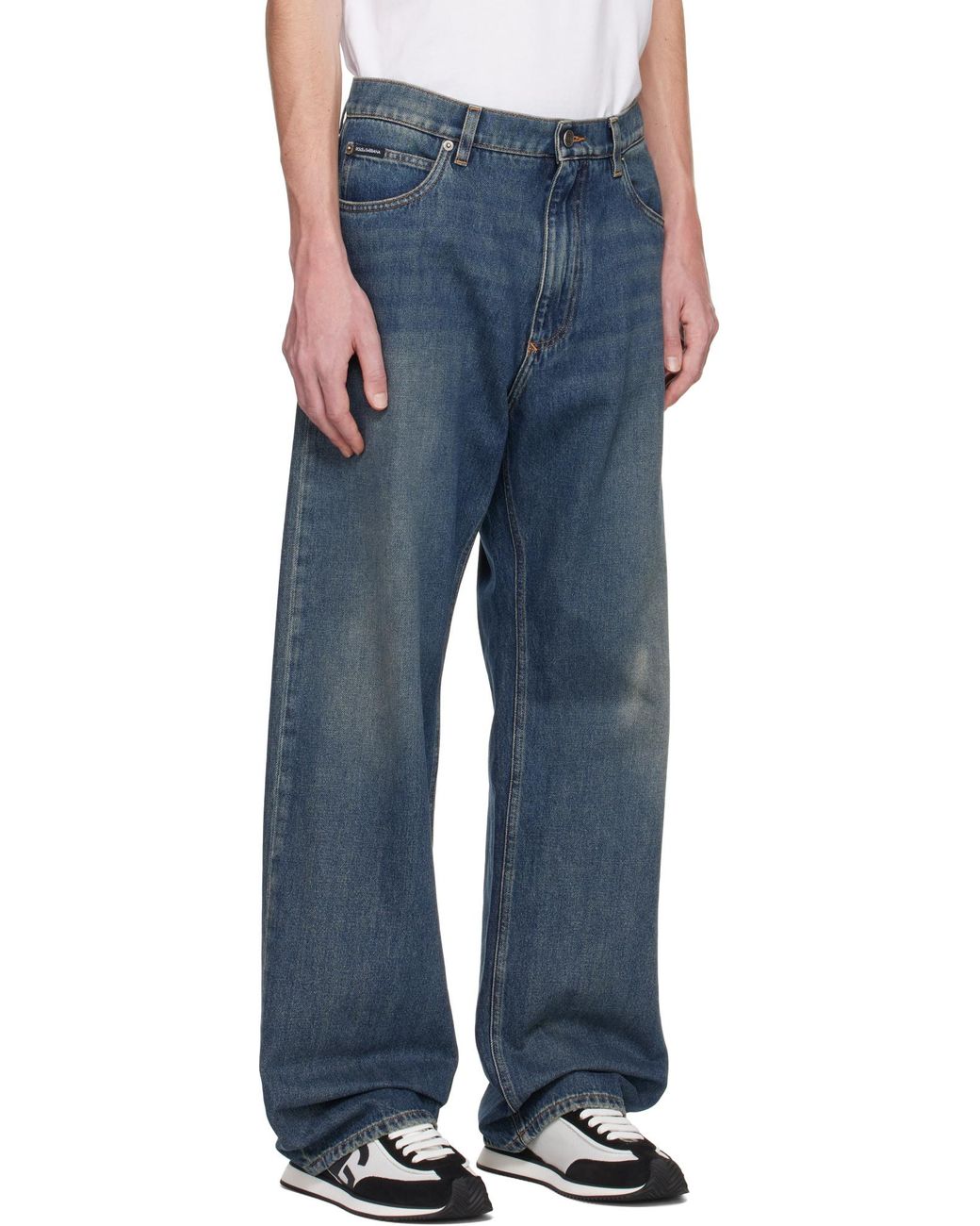 Dolce & Gabbana Blue Logo Plaque Straight Leg Jeans for men