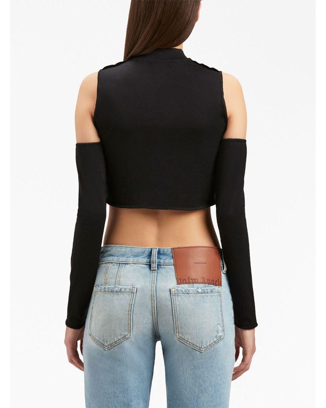Palm Angels Black Logo Embroidered Cut-Out Detailed Top