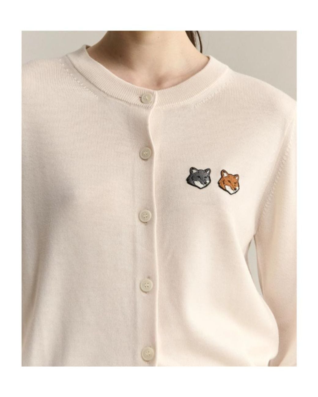 Maison Kitsuné White Double Fox Head Patch Cardigan for men