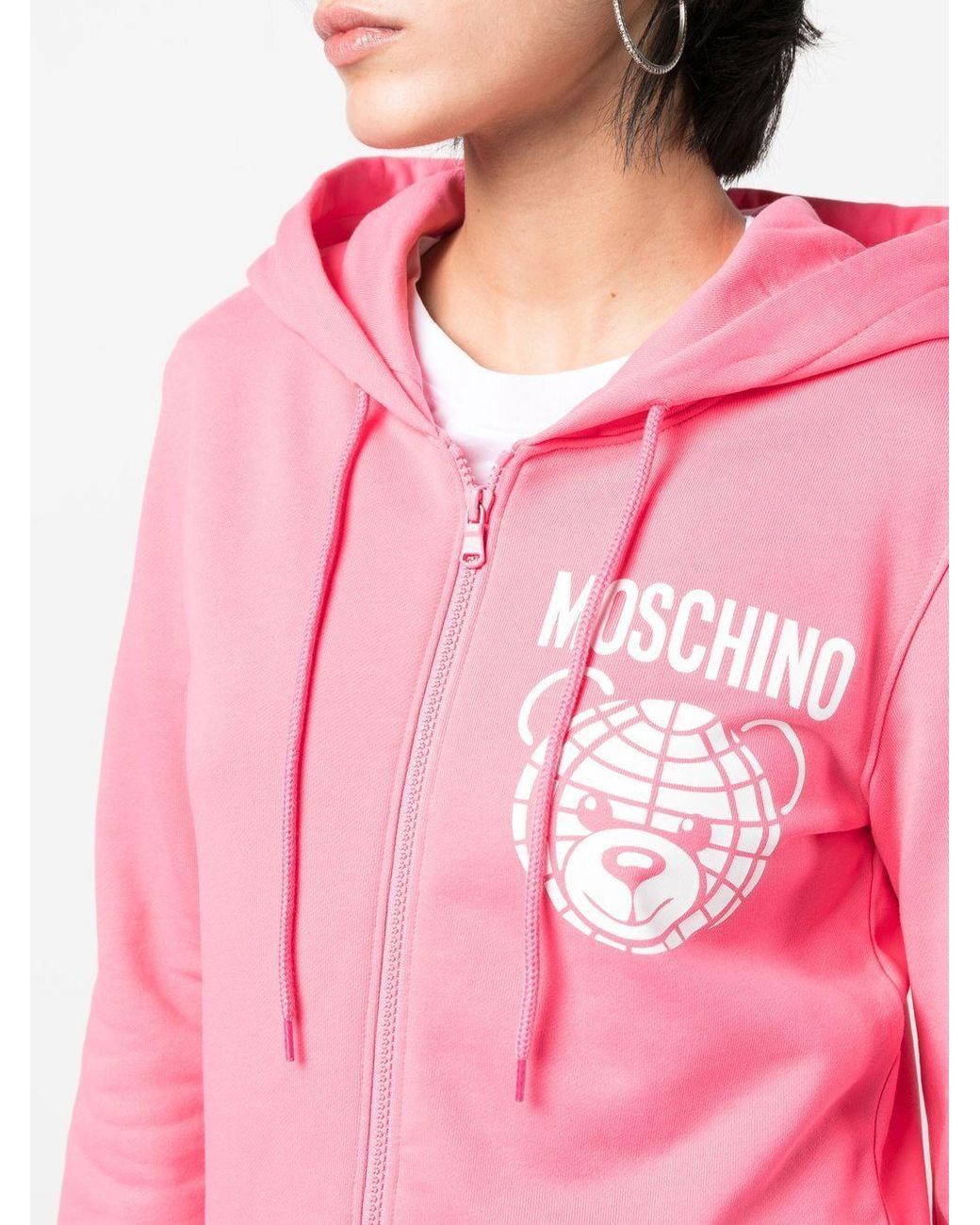 Moschino Pink Logo-Print Zip-Up Hoodie