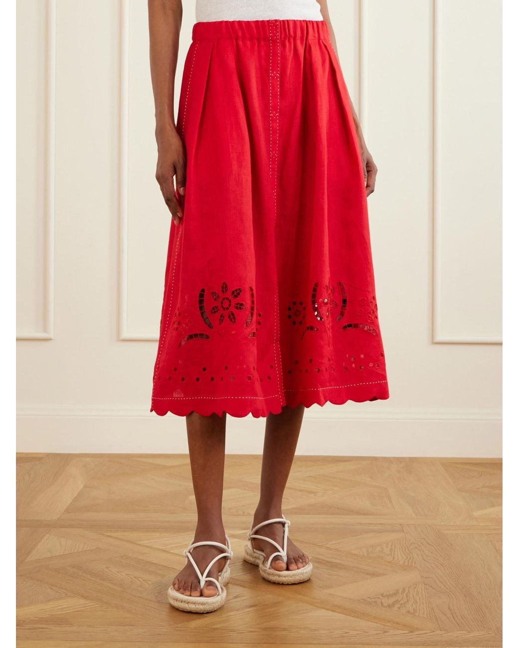 Vita Kin Red Linen Midi Skirt