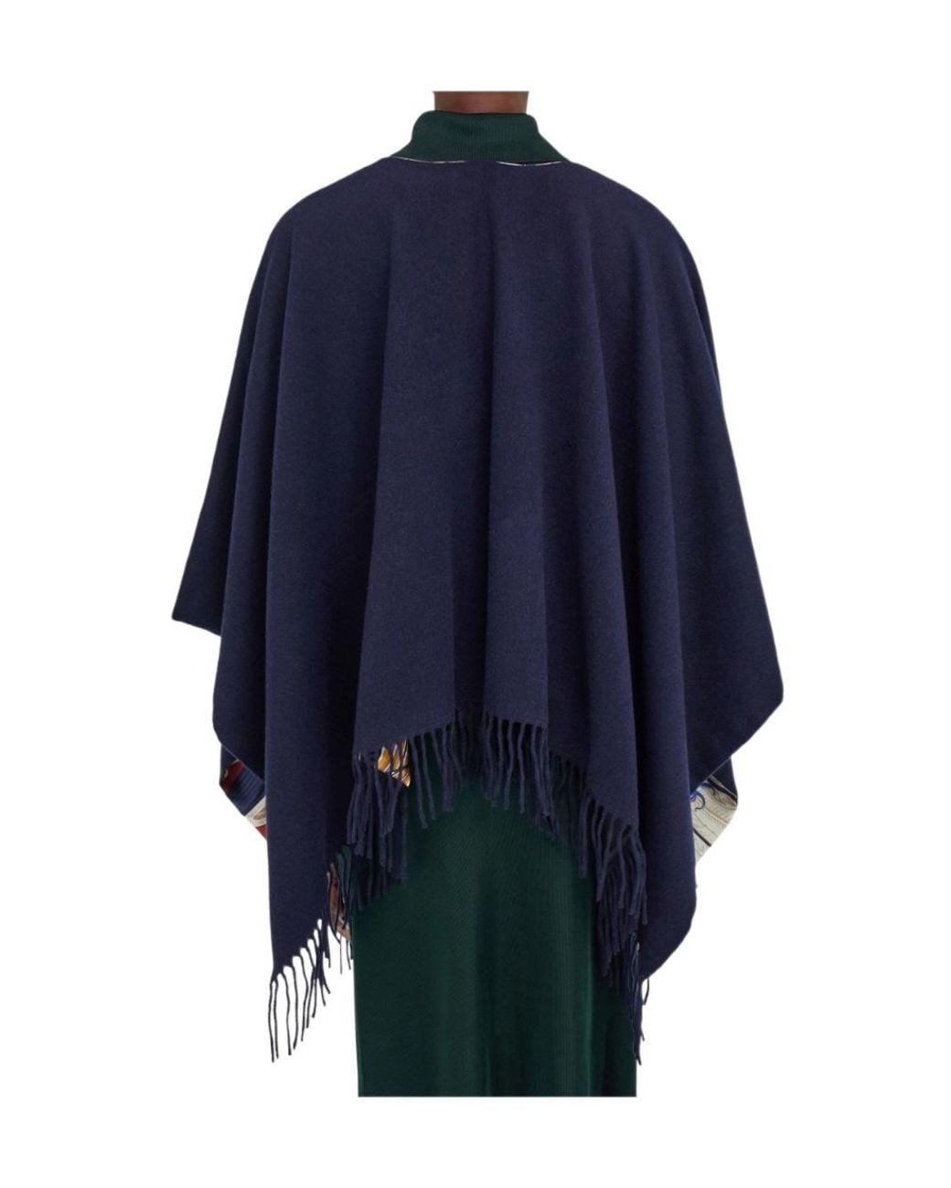 Ferragamo Blue Cashmere And Silk Reversible Cape