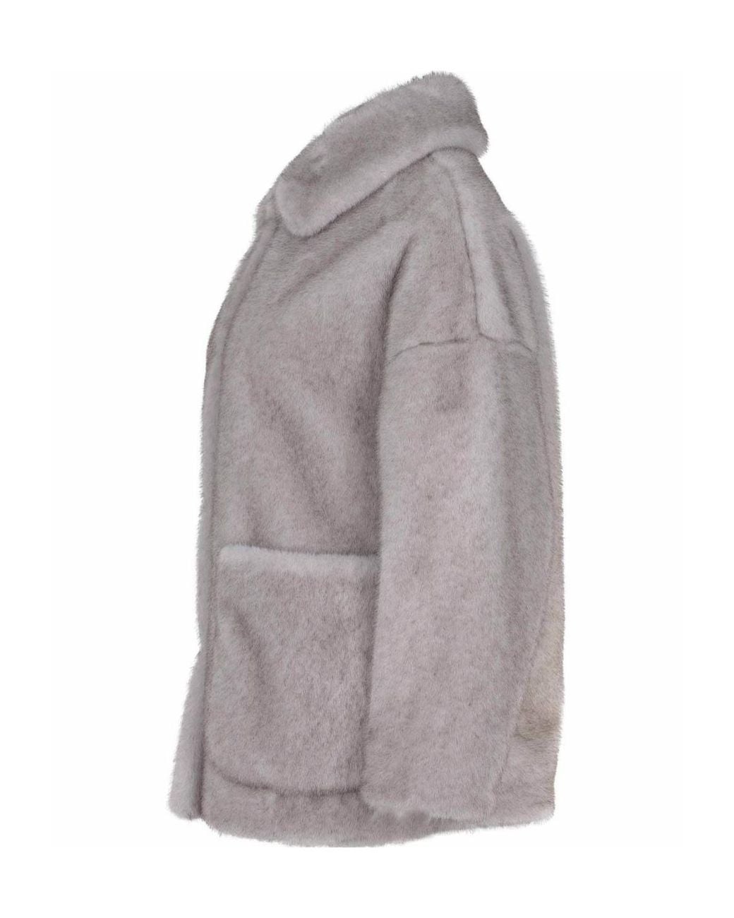 Herno Gray Boxy Faux Fur Coat