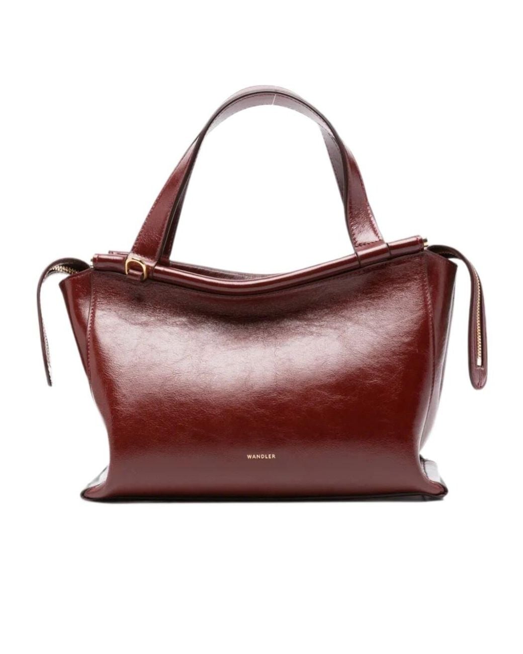 Wandler Brown Patent-Finish Leather Tote Bag