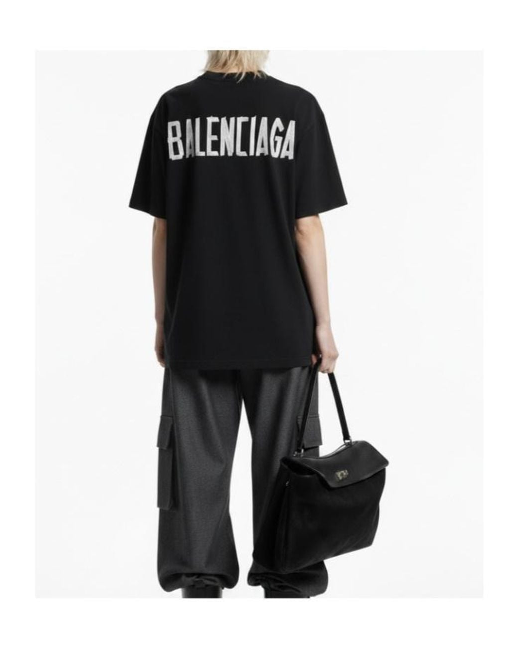 Balenciaga Black Logo Printed Crewneck T-Shirt
