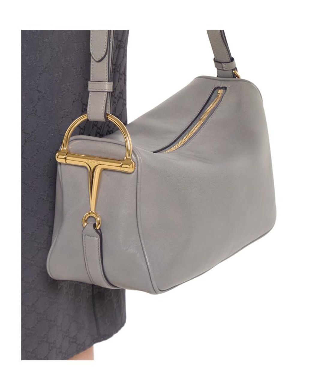 Gucci Gray Half Horsebit Medium Shoulder Bag, Leather
