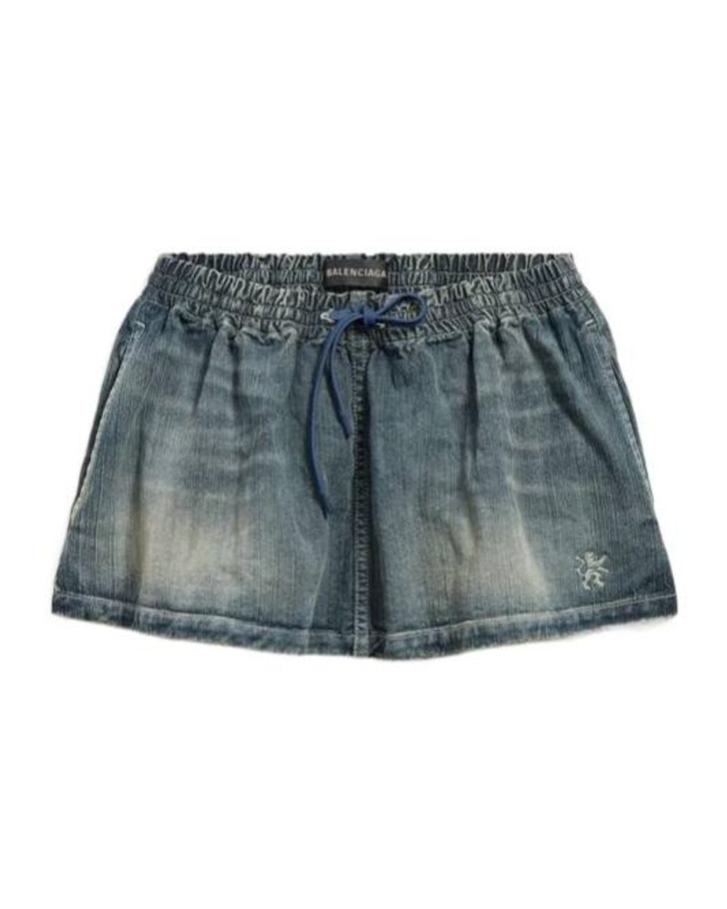 Balenciaga Blue Elastic-Waist Denim Mini Skirt