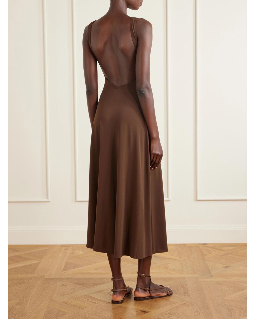 Eres Brown Sculpture Backless Jersey Maxi Dress