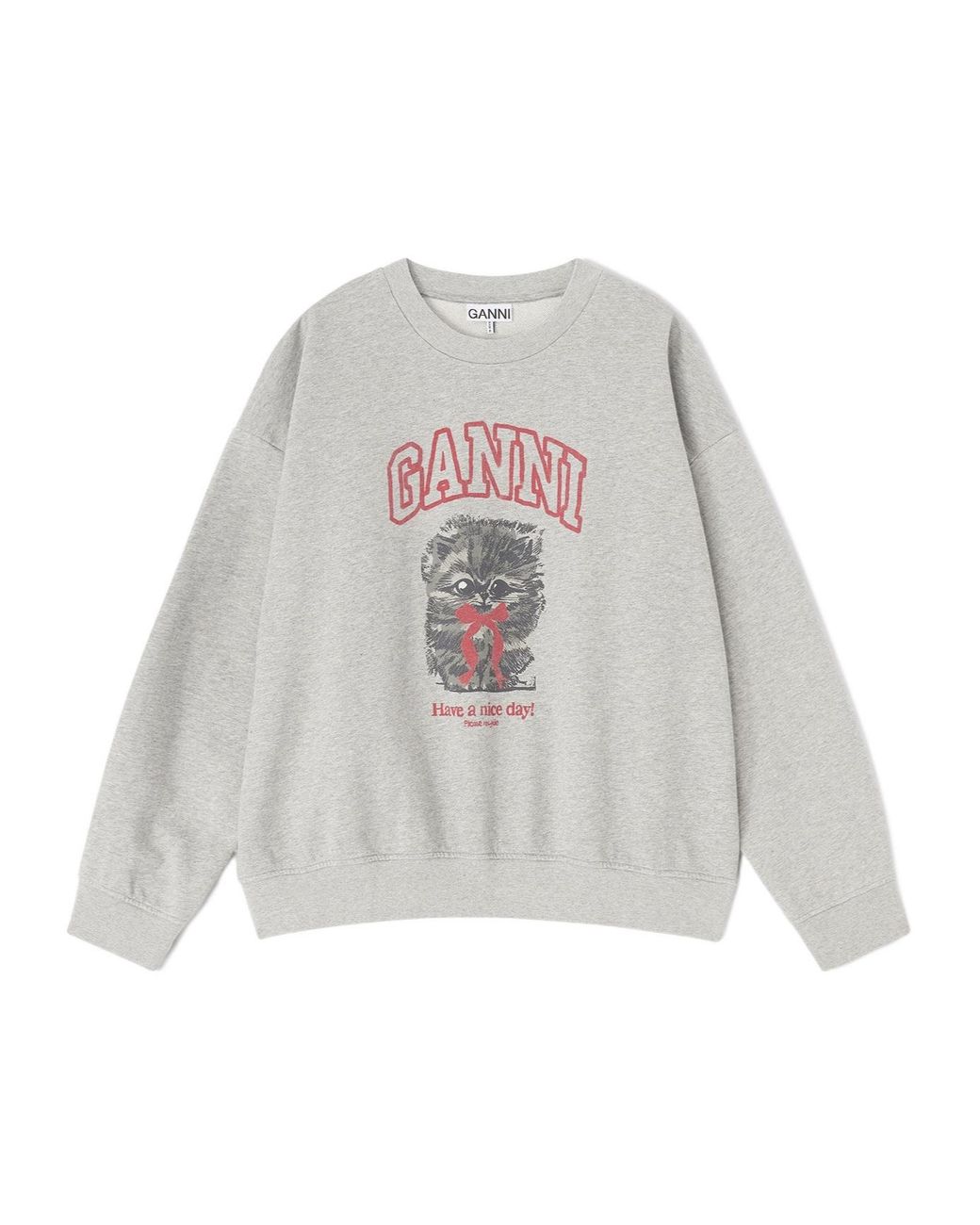 Ganni White Kitty Printed Crewneck Sweatshirt