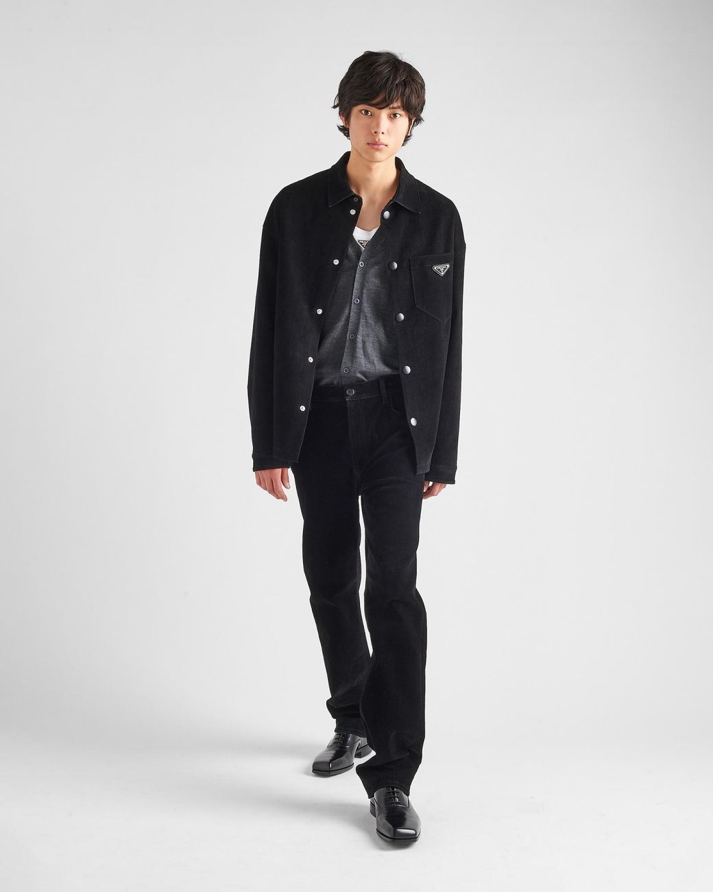 Prada Black Logo Plaque Button-Up Shirt for men