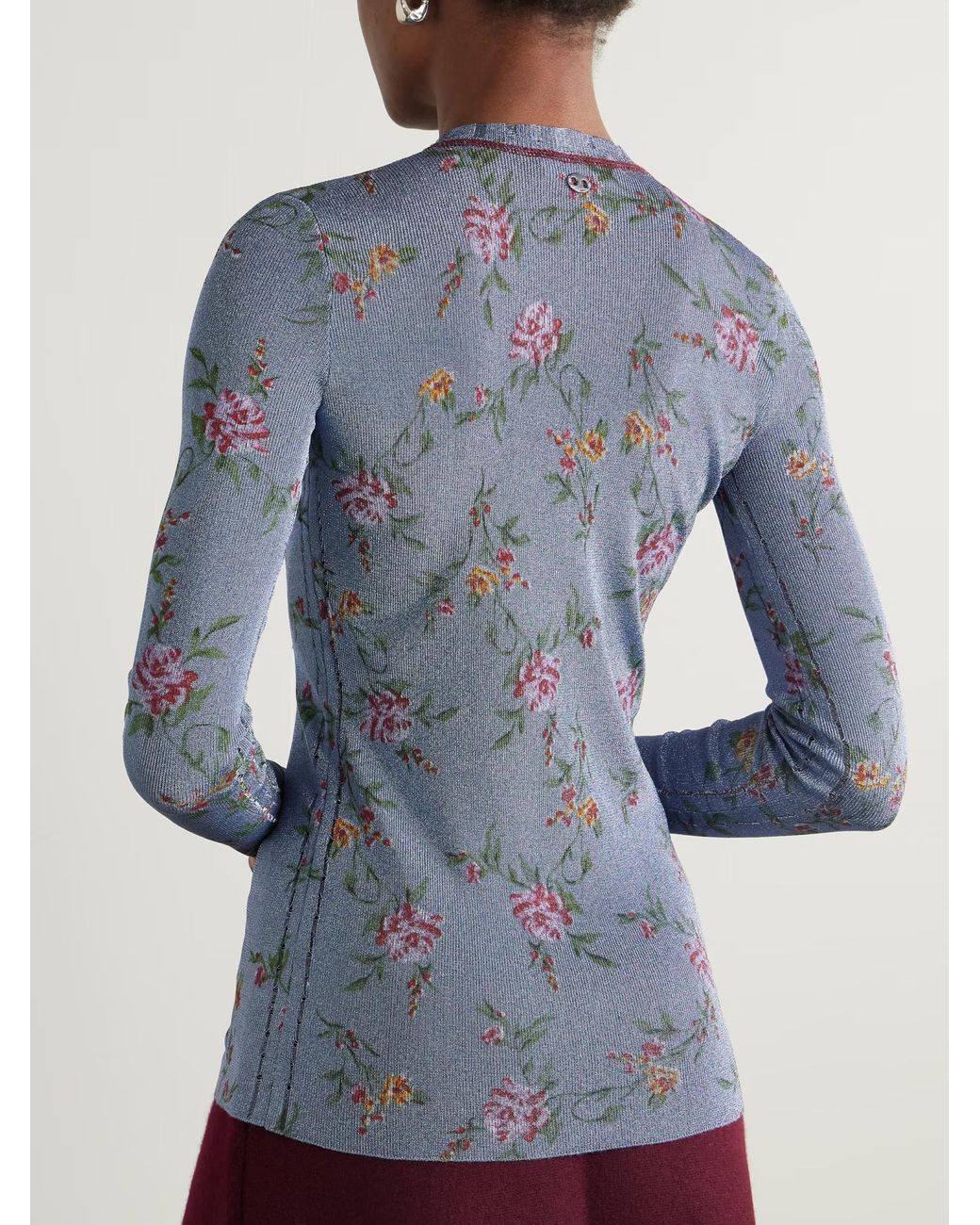 Rabanne Blue Floral-Print Cardigan