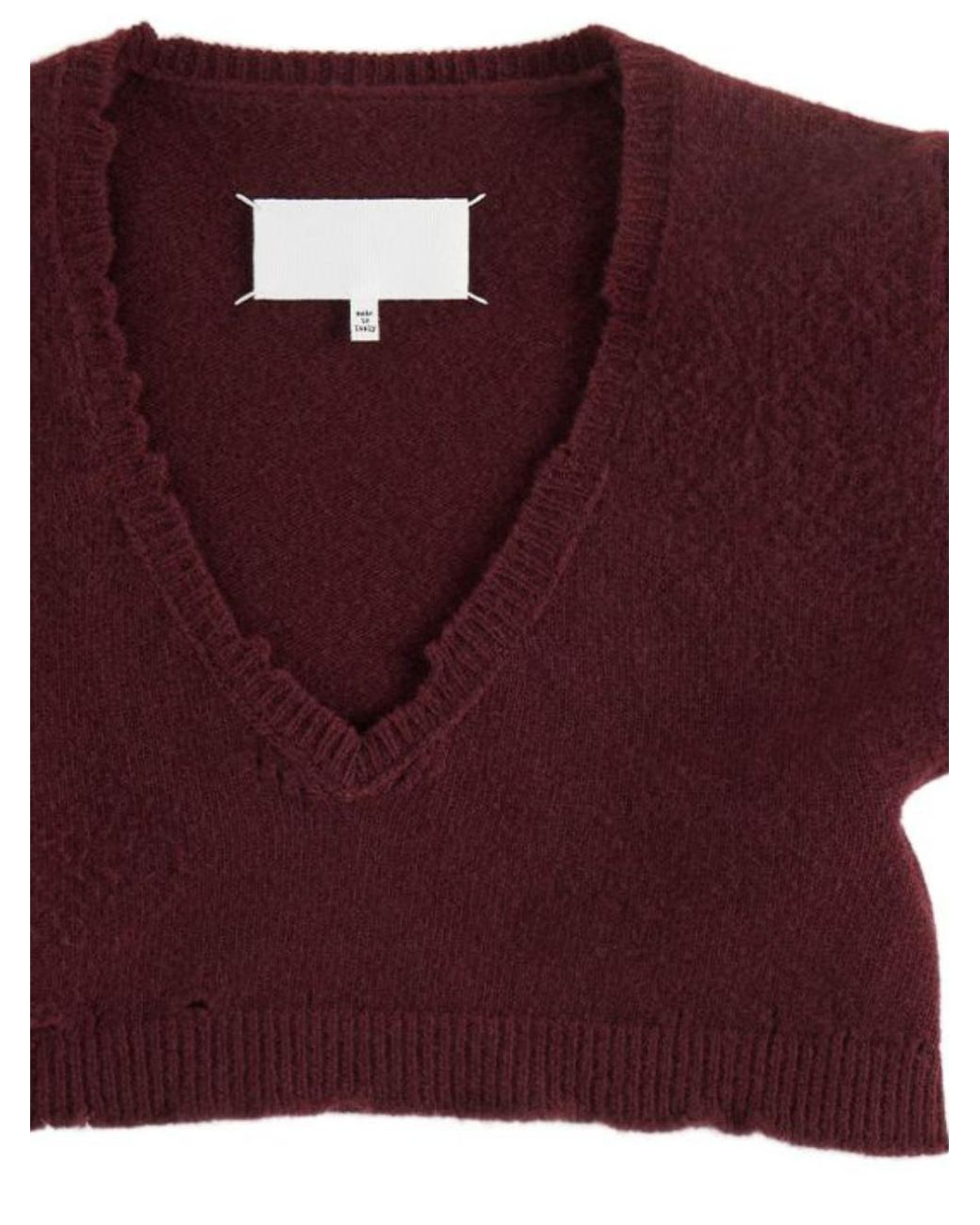 Maison Margiela Red Distressed Cropped Knitted Top