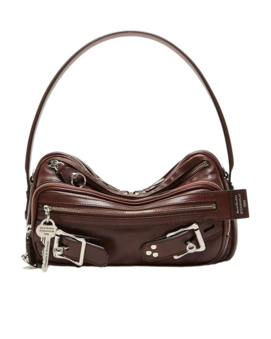 Acne Brown Camero Party Buckle Zip Leather Shoulder Bag