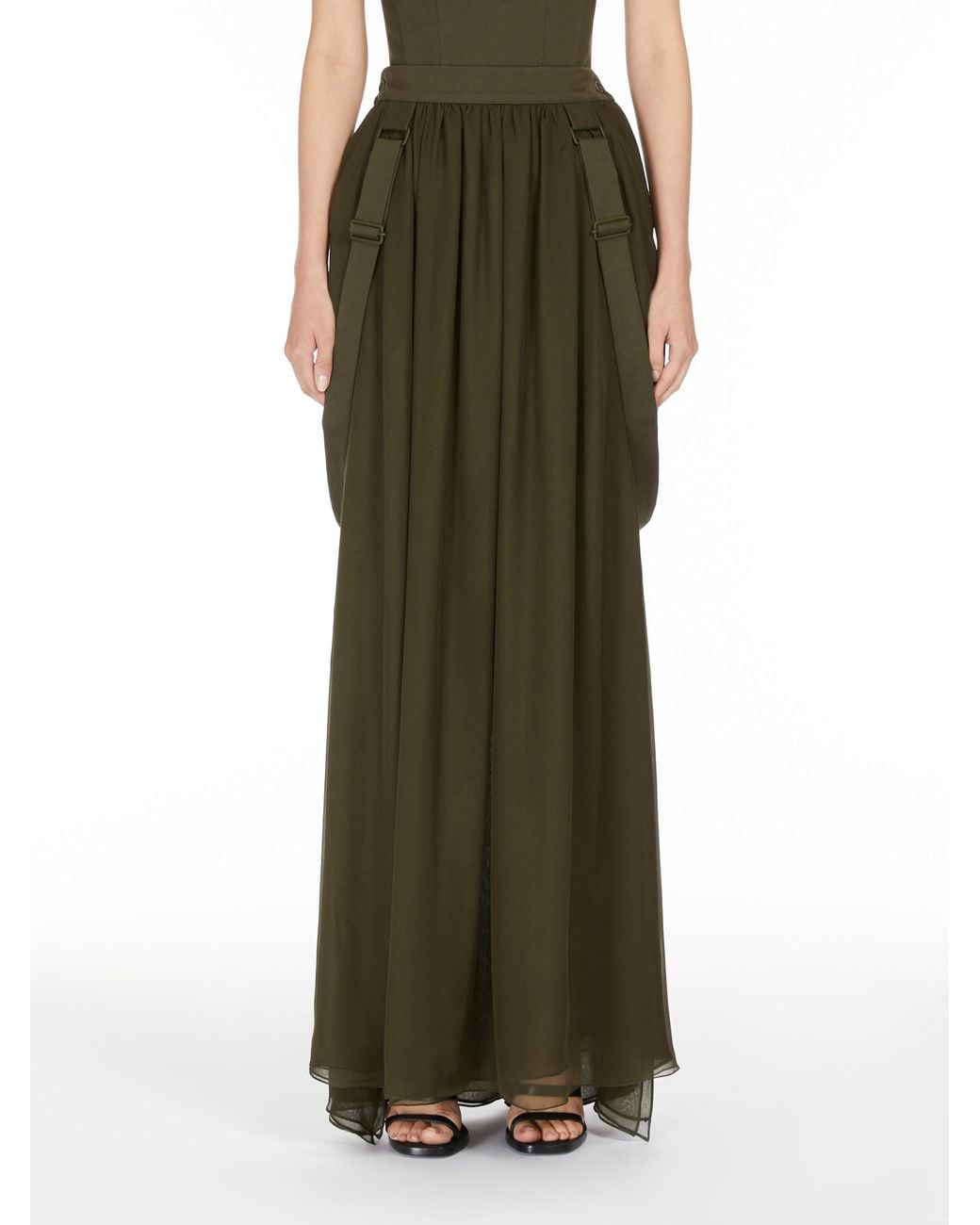 Max Mara Green Buckle Detailed Maxi Skirt