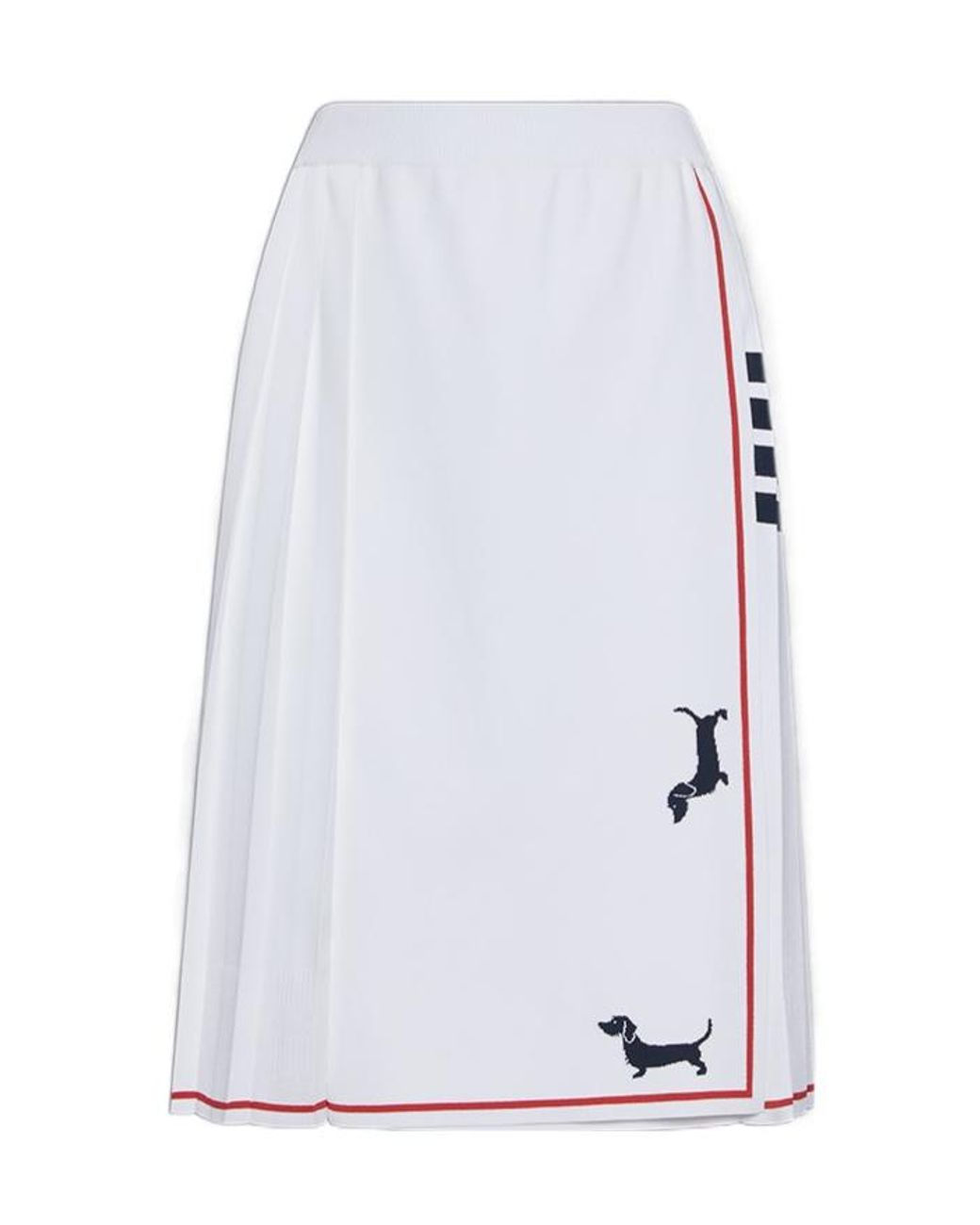 Thom Browne White Pleated Dachshund-Intarsia Knit Midi Skirt