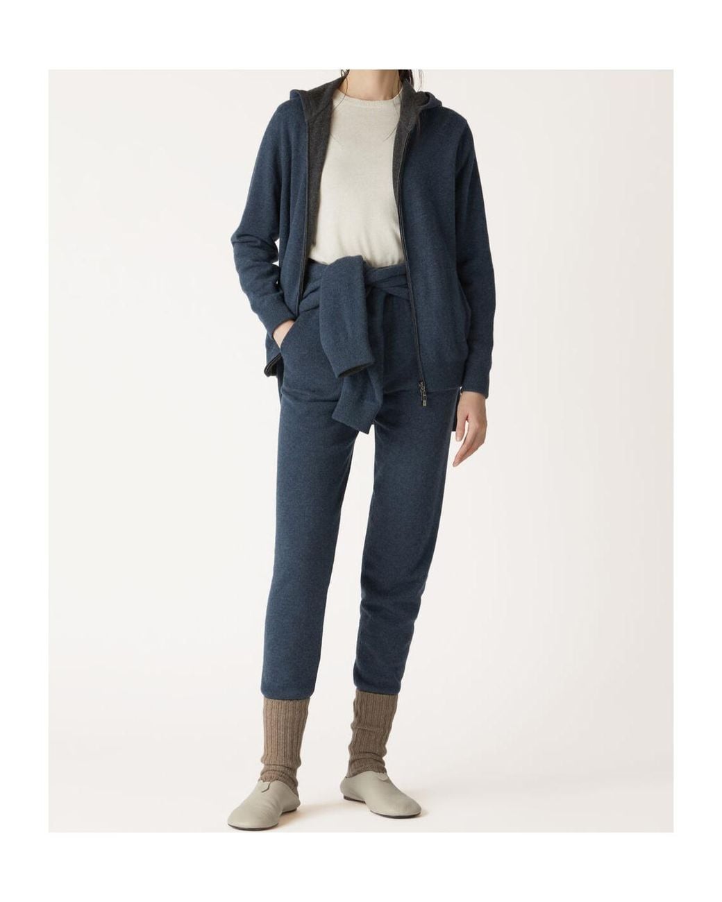 Loro Piana Blue Duo Hooded Bomber Knit