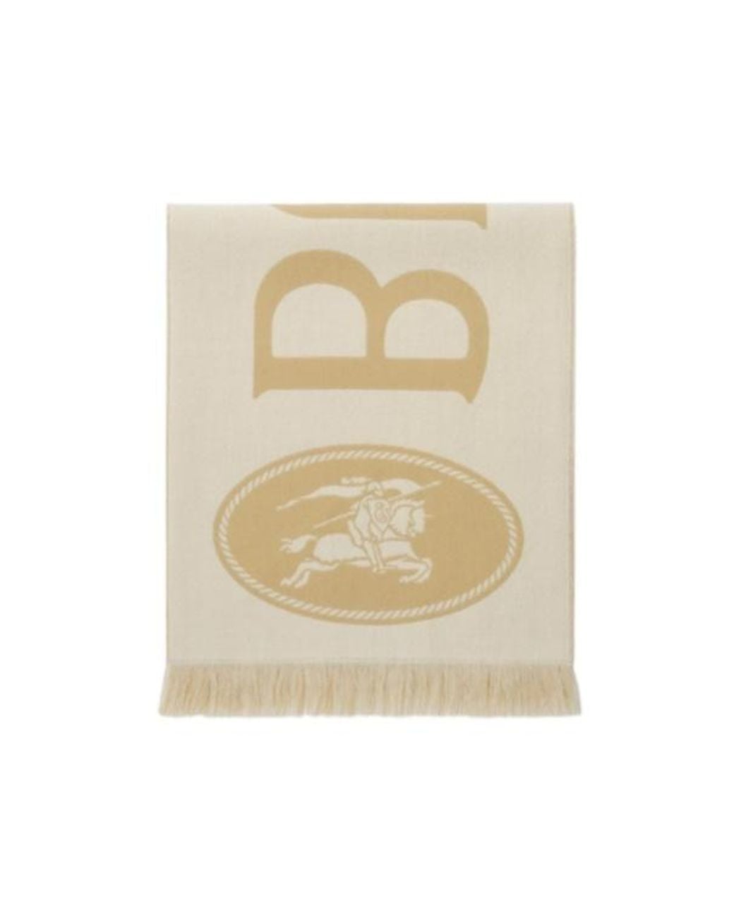 Burberry Natural Logo Ekd Jacquard Fringed Scarf