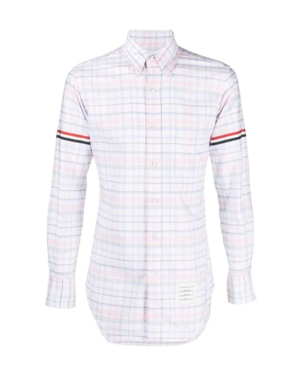 Thom Browne White Checked Long-Sleeved Shirt for men