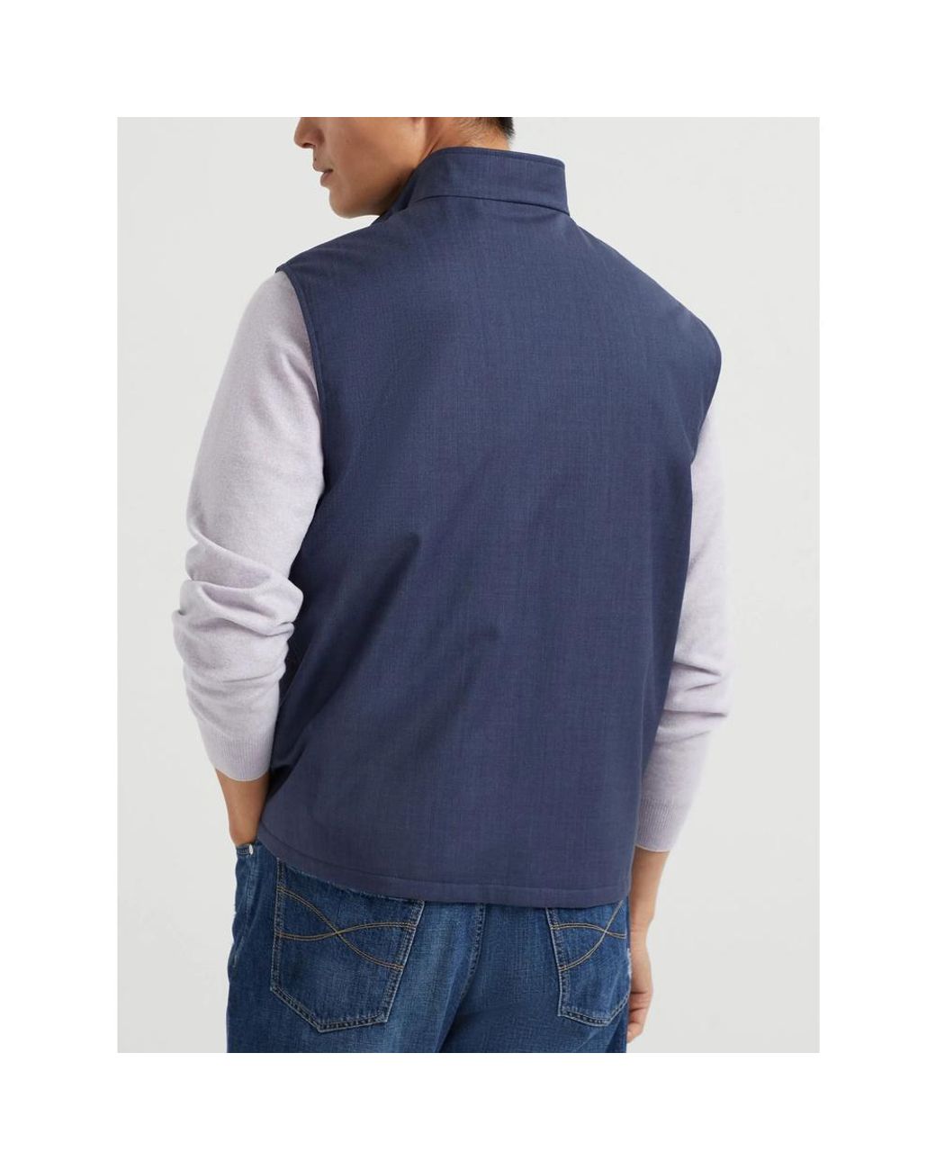 Brunello Cucinelli Blue Flannel Zipped Gilet for men