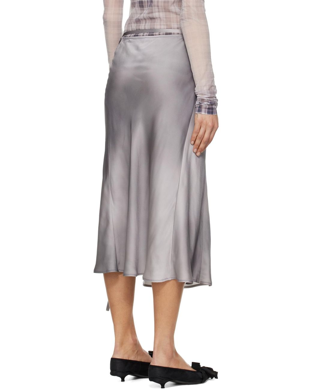 Acne Gray Satin Wrap Midi Skirt