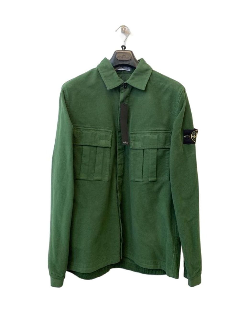 Stone Island Green Logo Patch Button-Down Shirt for men