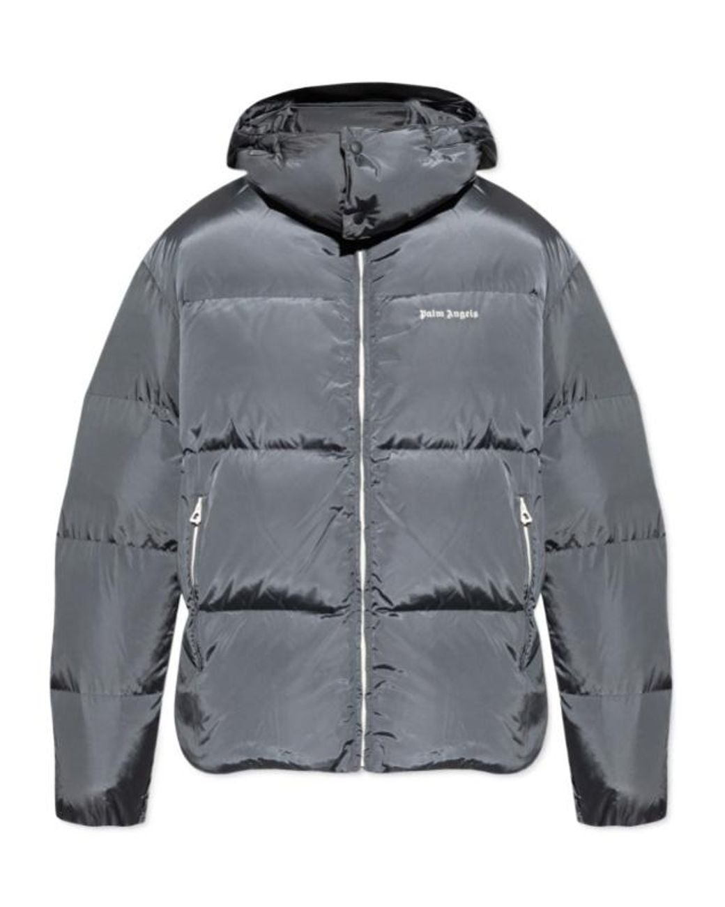 Palm Angels Gray Logo Embroidered Padded Track Jacket for men