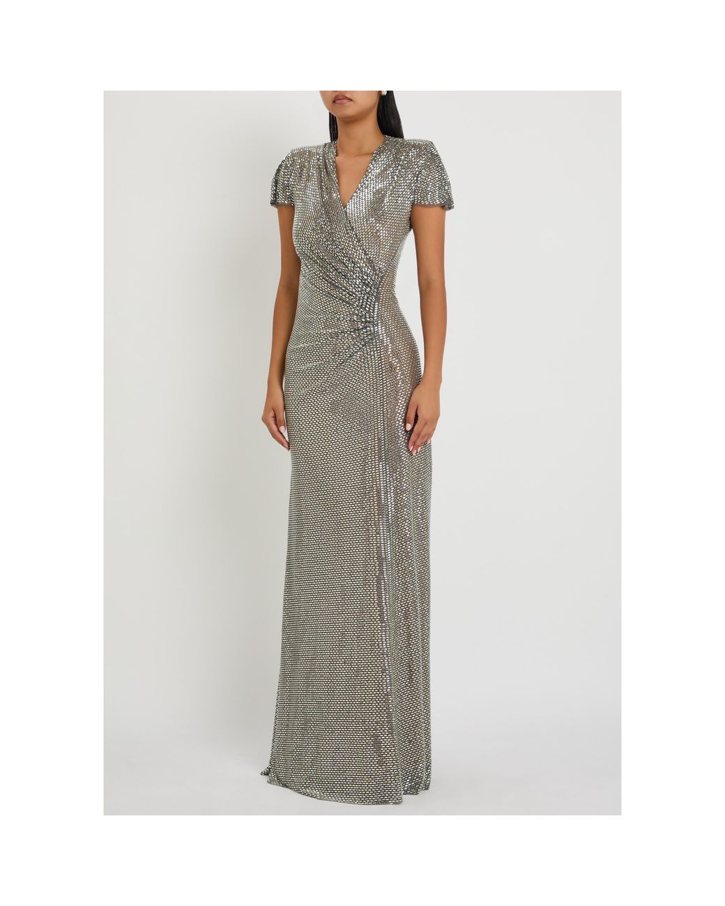 Self-Portrait Gray Sequin Mesh Evening Gown