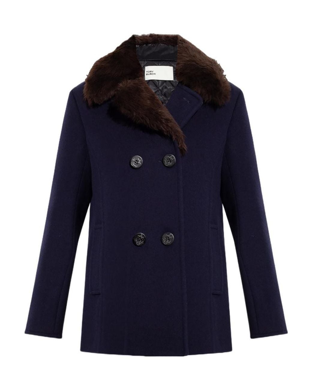 Tory Burch Blue Notched-Lapels Shearling Jacket