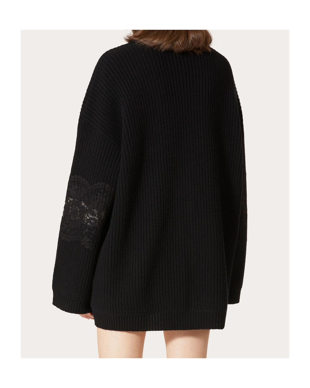 Valentino Black Lace-Insert Wool Cardigan