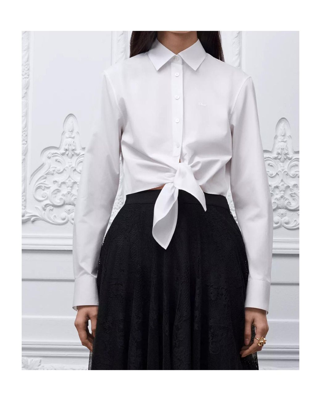 Dior White Iviera Tied Cropped Blouse